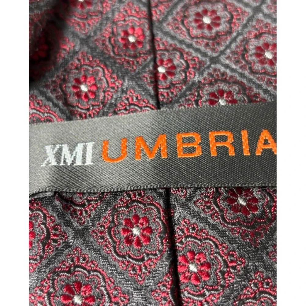 XMI Italian Silk Tie‎ Men's Black Red Geometric Designer Classic Luxury